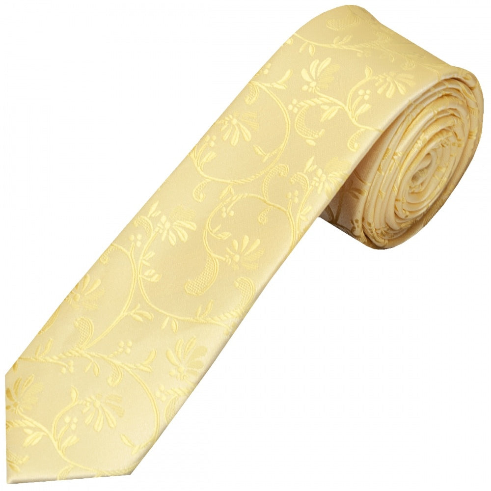 End Of Season Stock Gold Floral Skinny Mens Tie 1