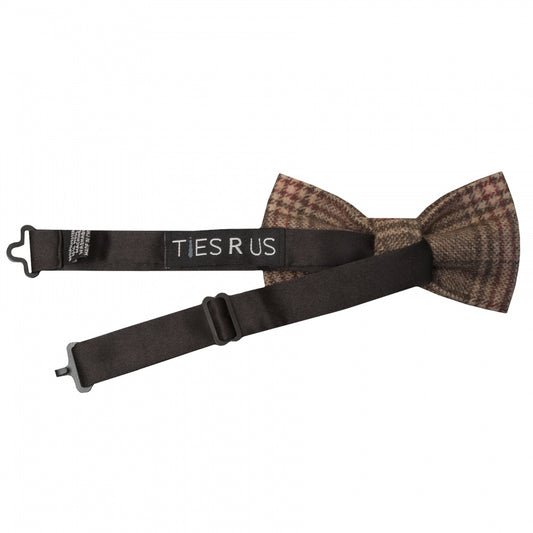 Pre Tied Light Brown Check Tweed Boys Bow Tie Age 4 7 2