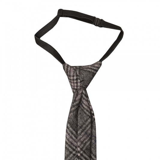 Pre Tied Light Grey Check Tweed Boys Tie Age 4 7 2