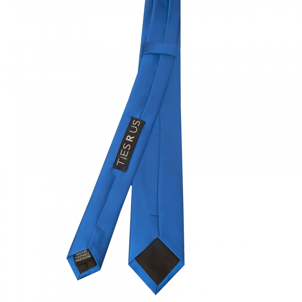 Plain Electric Blue Satin Skinny Boys Tie 3