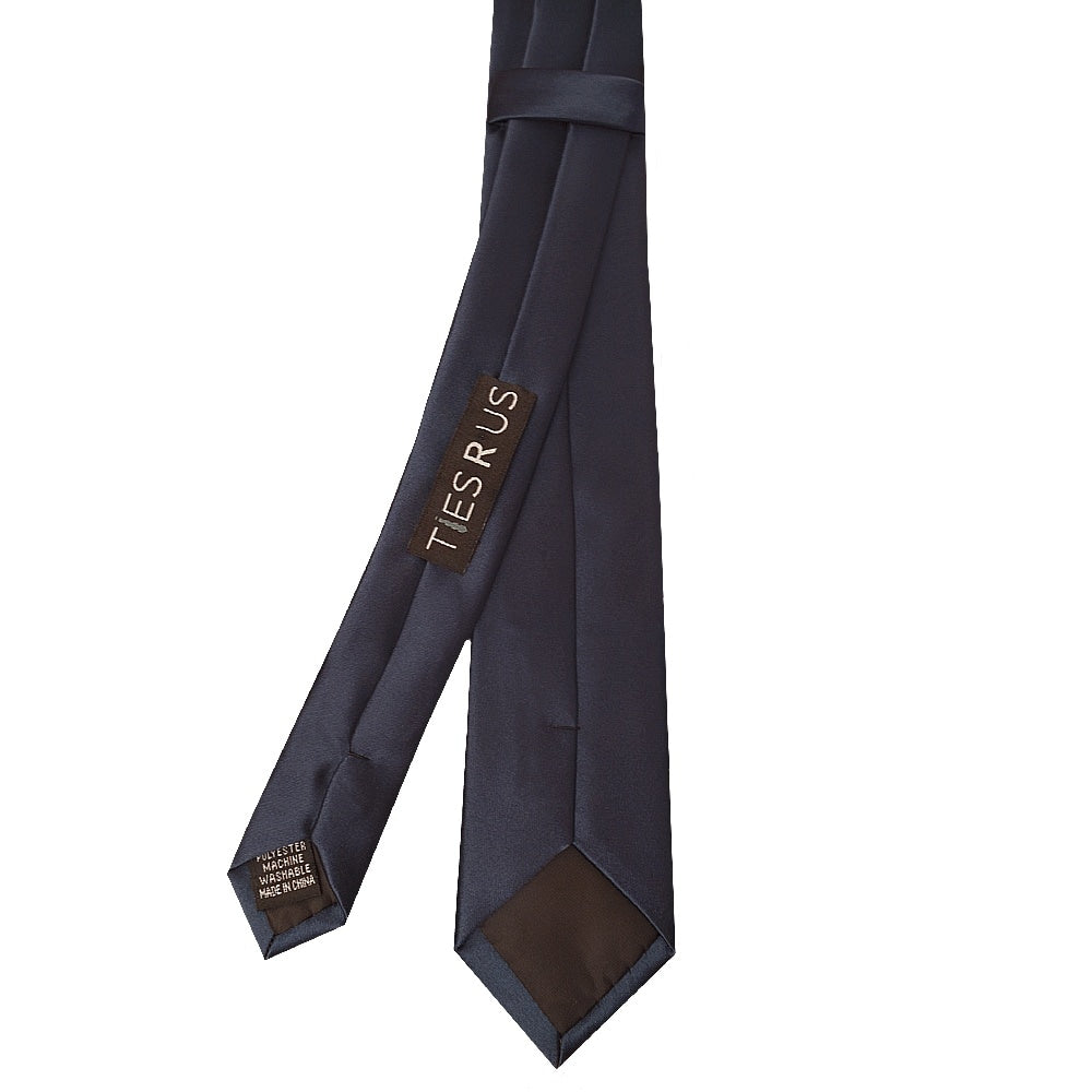 Plain Navy Blue Satin Skinny Boys Tie and Pocket Square Set