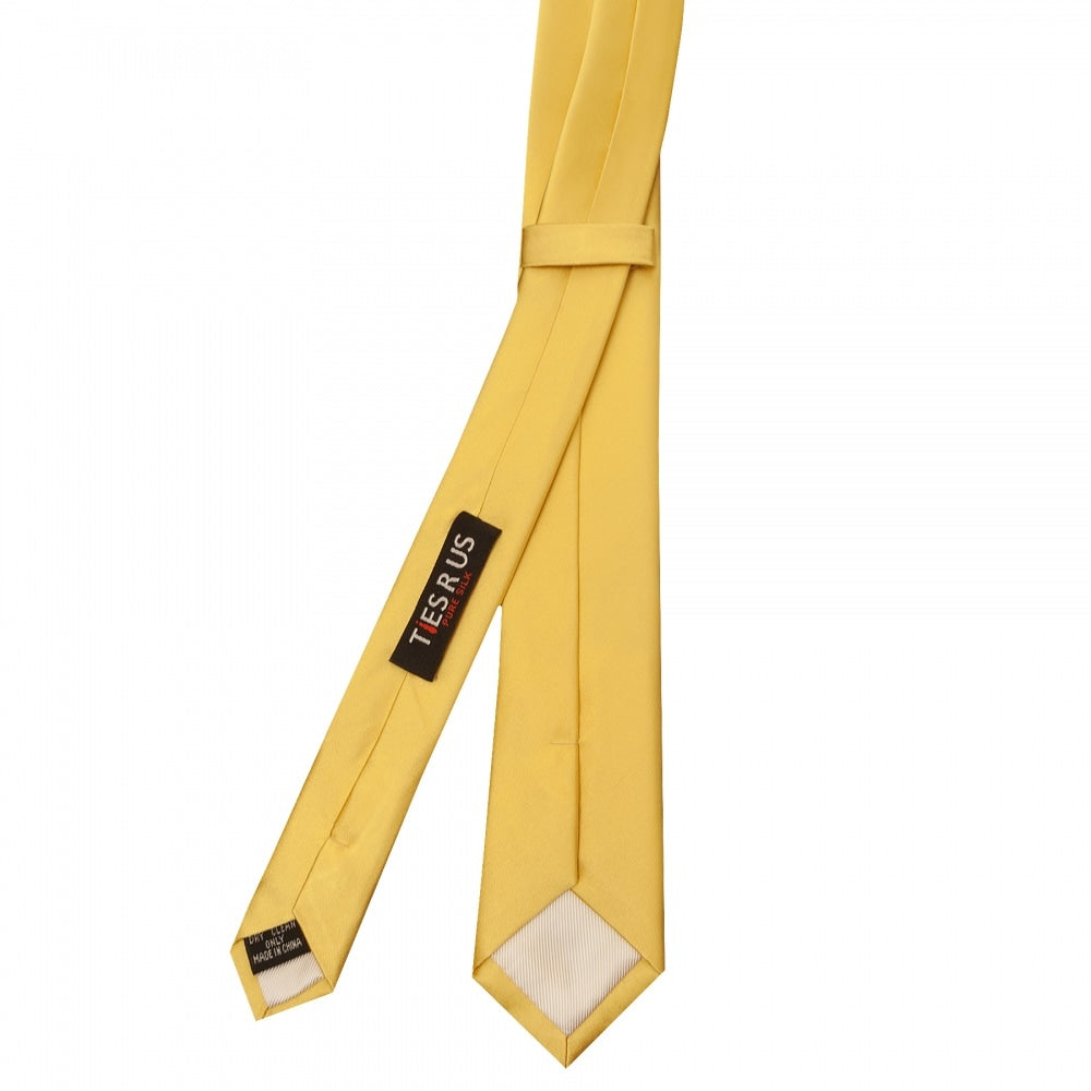 Plain Gold Satin Silk Skinny Mens Tie 3