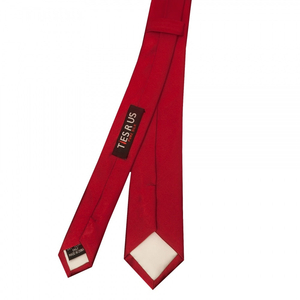 Plain Scarlet Red Satin Silk Skinny Mens Tie 3