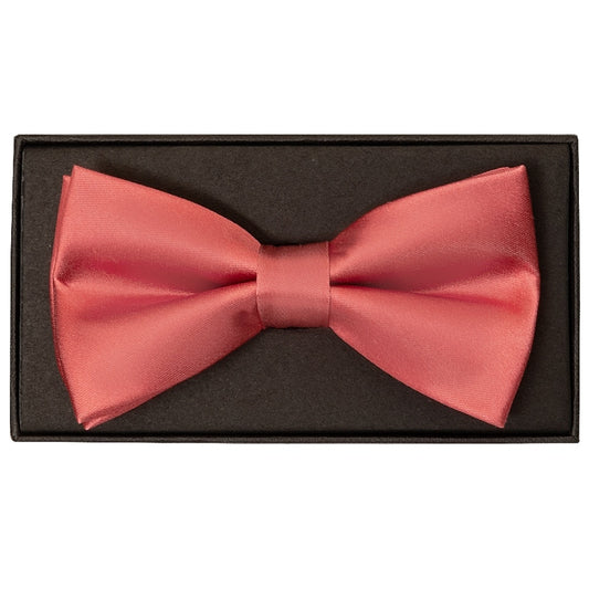 Plain Light Coral Satin Silk Mens Bow Tie And Pocket Square Set 2