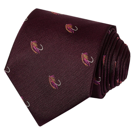 Chatsworth Collection Burgundy Fly Fishing Silk Classic Mens Tie 2