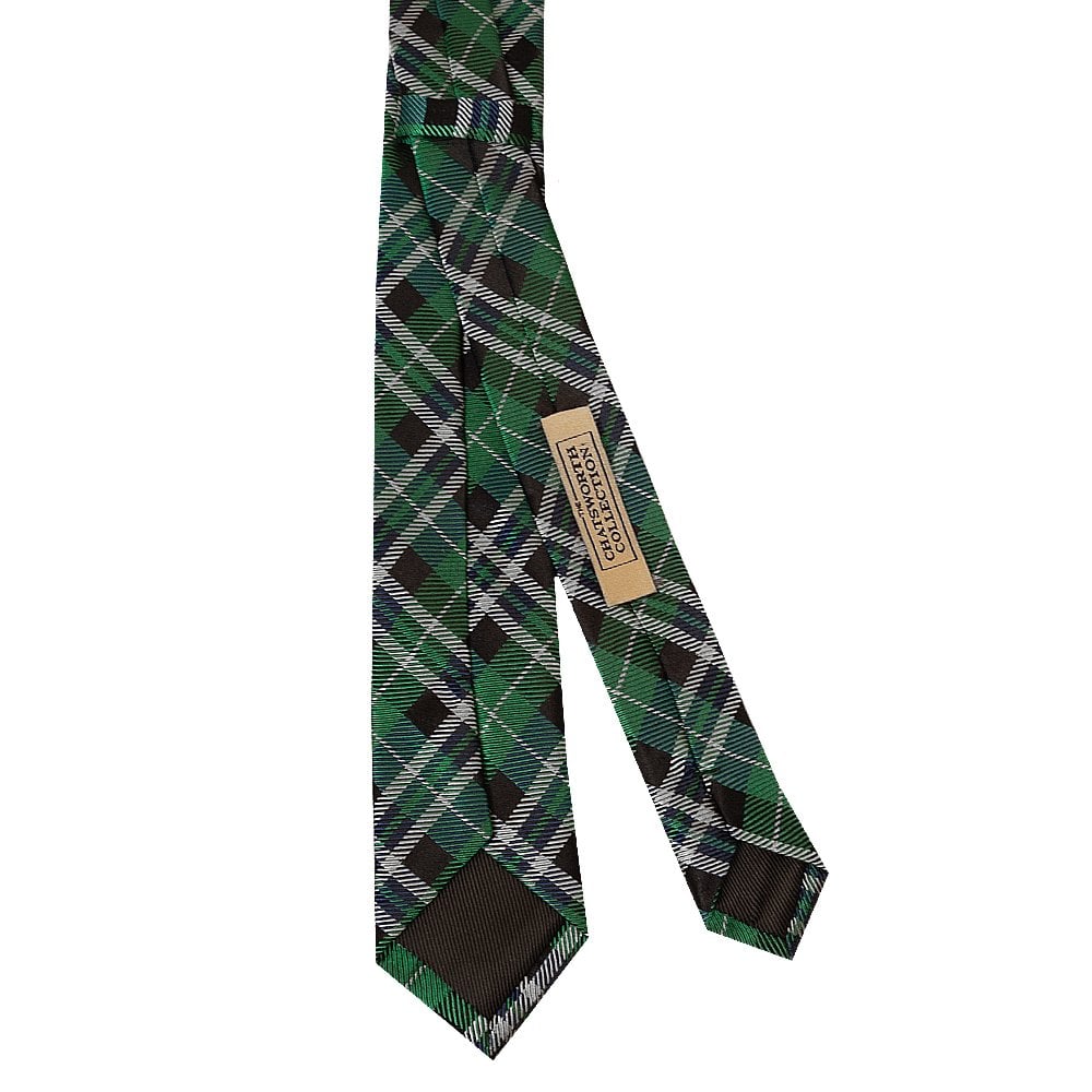 Green And White Tartan Silk Skinny Boys Tie 3