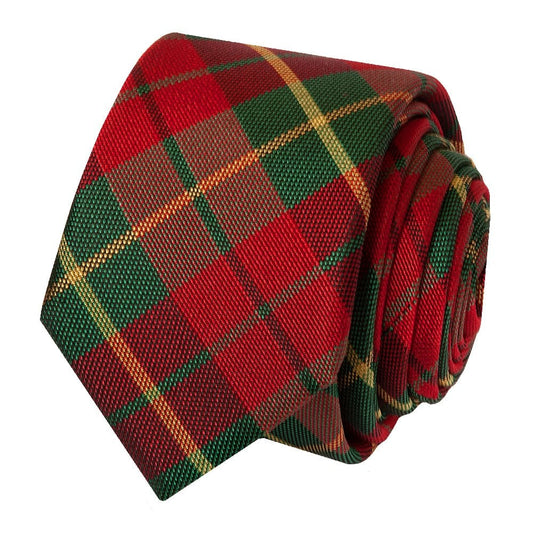 Red And Green Tartan Silk Skinny Boys Tie 2