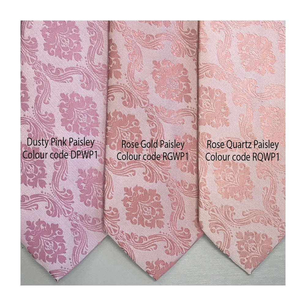 Pre Tied Rose Quartz Paisley Boys Bow Tie And Pocket Square Set 5