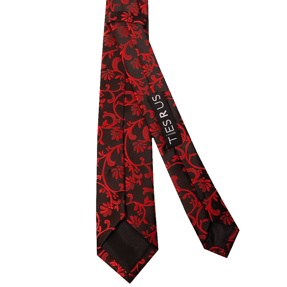 Black With Red Floral Skinny Boys Tie 3