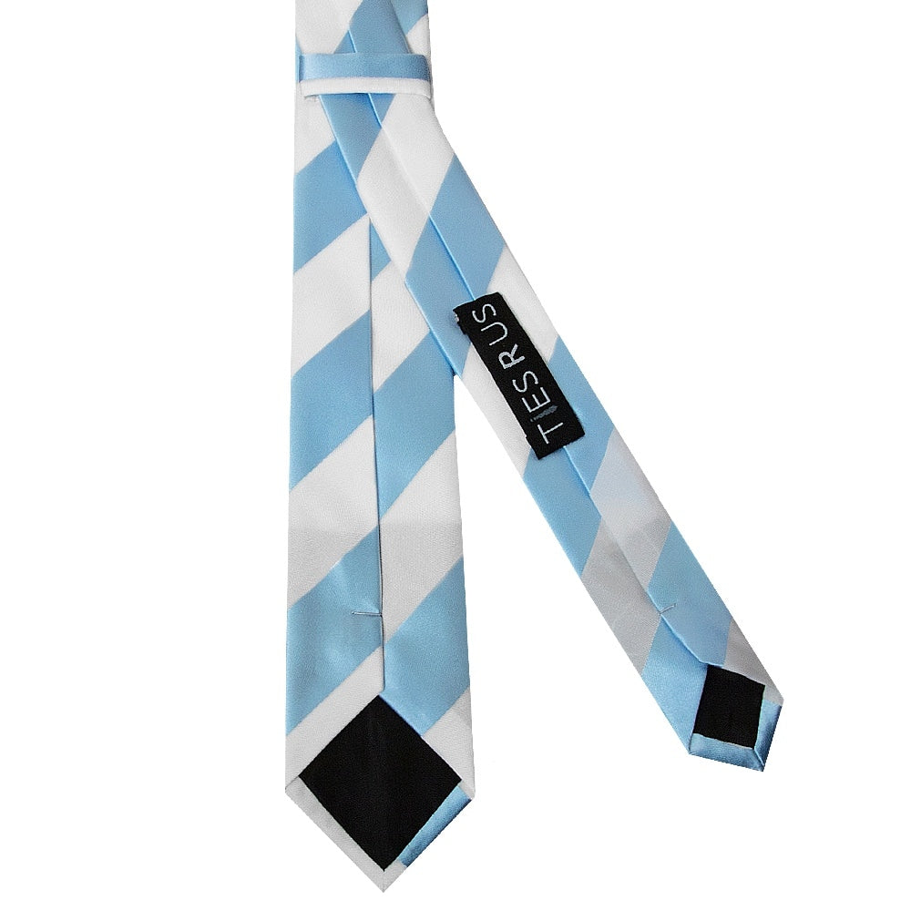 Sky Blue and White Striped Hand Made Skinny Mens Football Tie