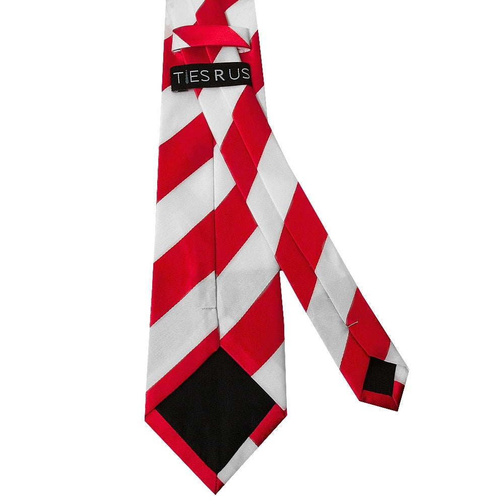 Red And White Striped Hand Made Classic Mens Football Tie And Pocket Square Set 4