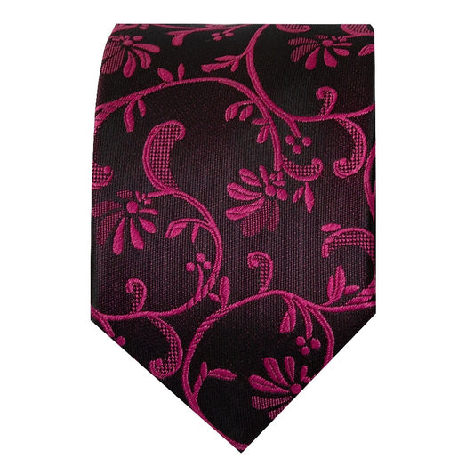 Black With Fuchsia Floral Skinny Boys Tie 2