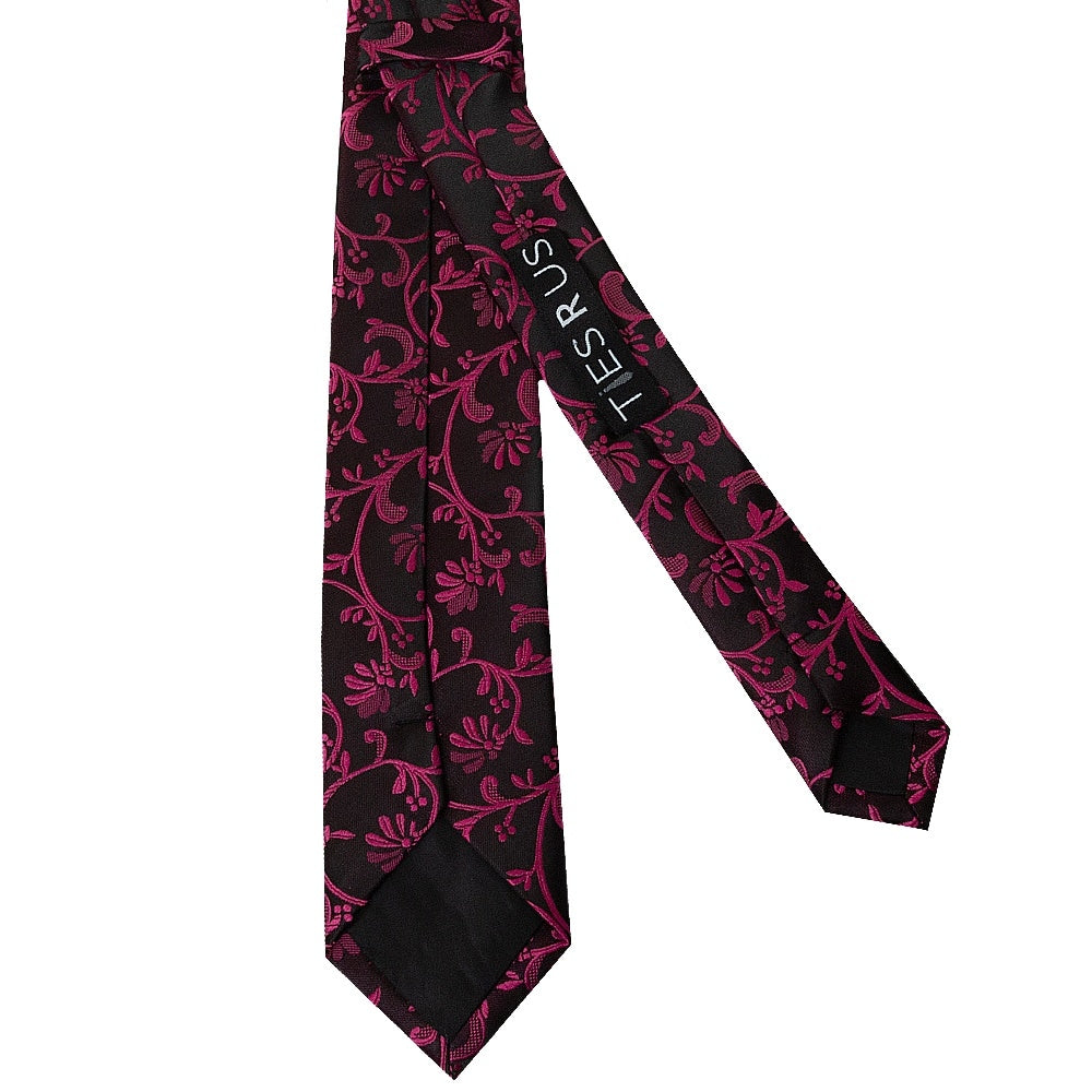 Black With Fuchsia Floral Skinny Boys Tie 3