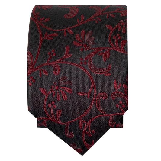 Black With Burgundy Floral Skinny Boys Tie 2