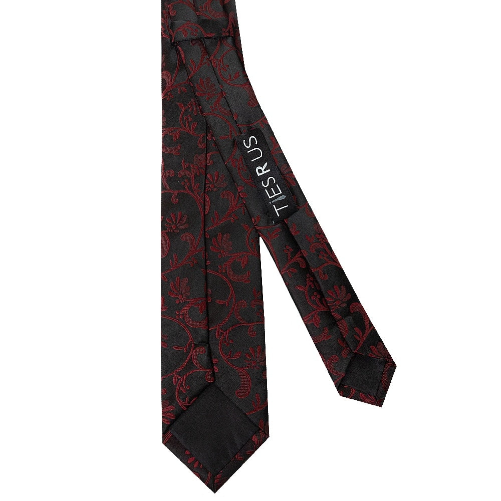 Black With Burgundy Floral Skinny Boys Tie 3