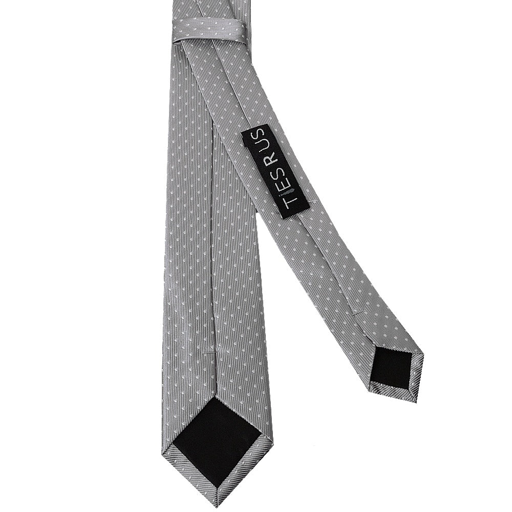 Silver And White Polka Dot Skinny Boys Tie And Pocket Square Set 4