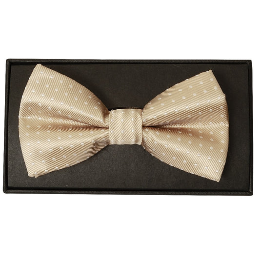 Handmade Champagne And White Polka Dot Mens Bow Tie And Pocket Square Set 2