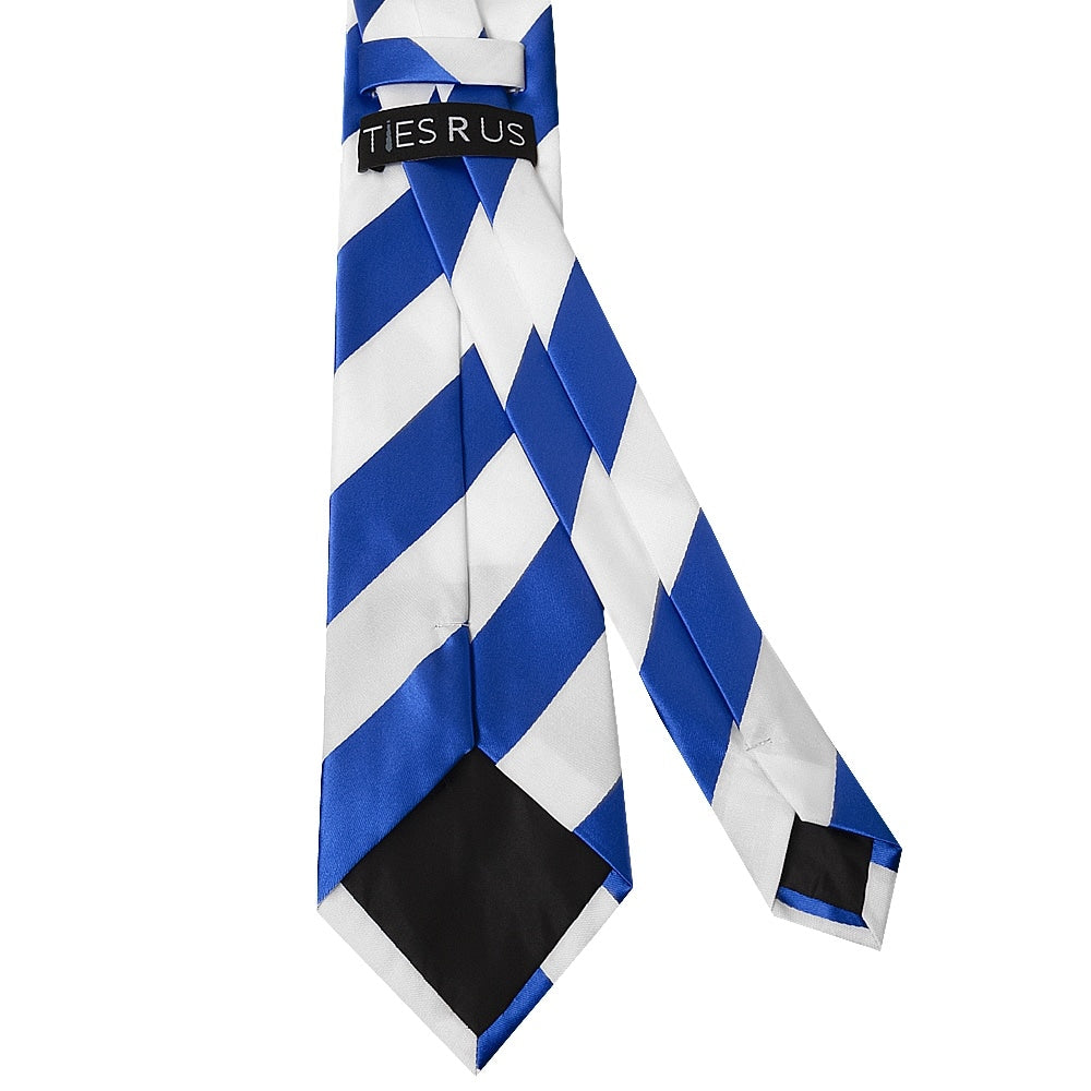 Blue And White Striped Classic Mens Football Tie And Pocket Square Set 4