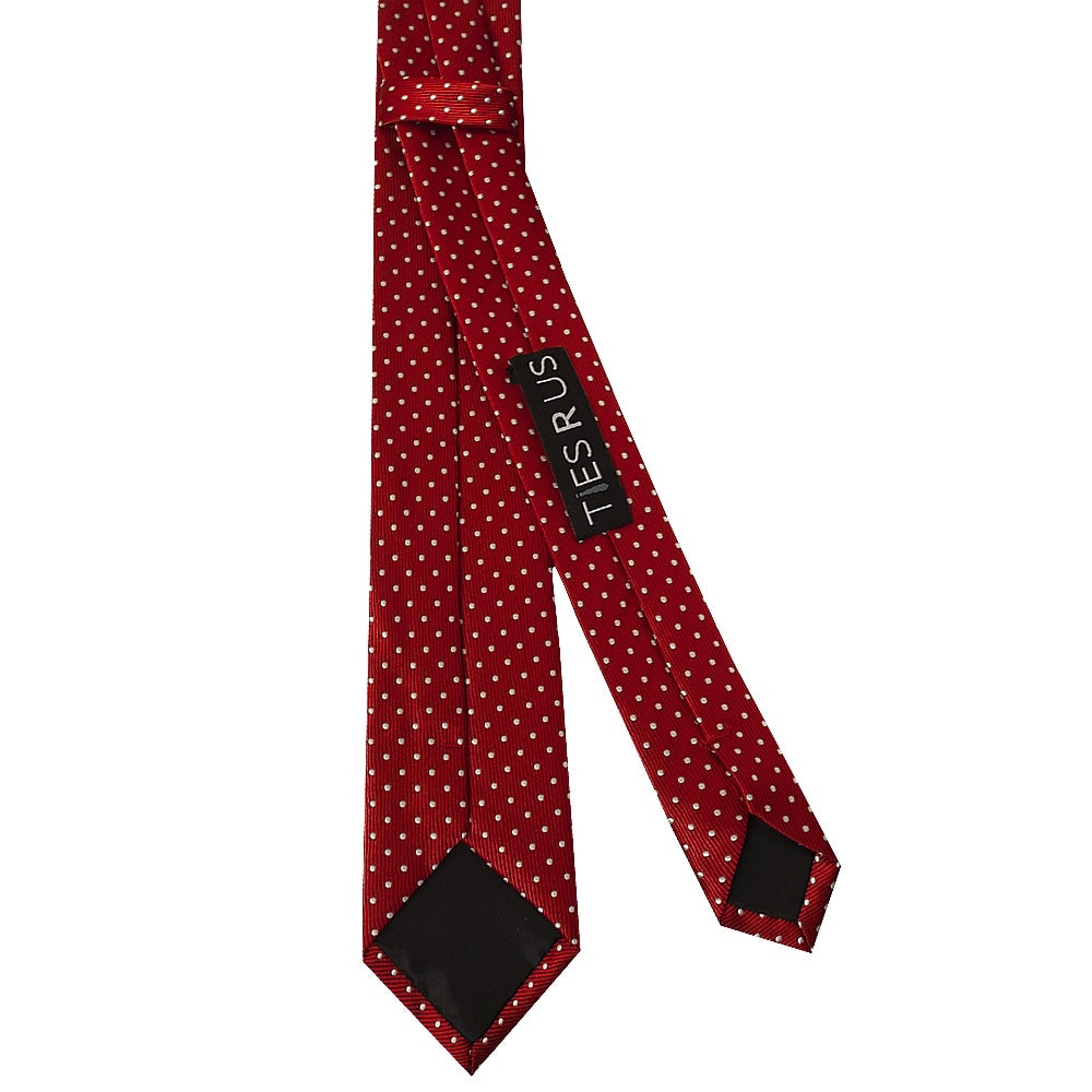Red And White Polka Dot Skinny Mens Tie 3