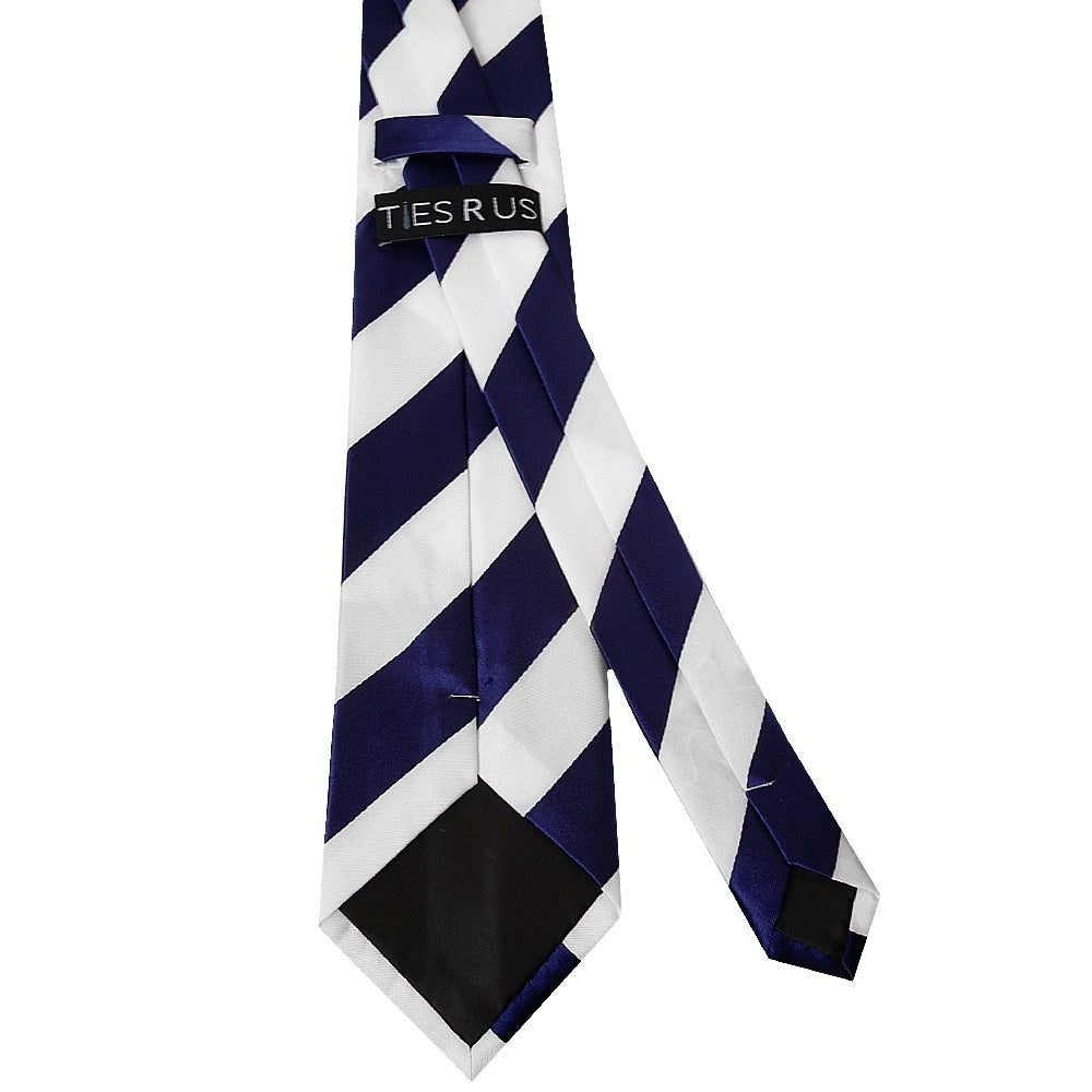 Navy Blue And White Striped Hand Made Classic Mens Football Tie 3