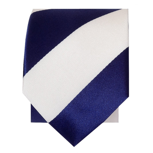 Navy And White Striped Hand Made Skinny Mens Football Tie 2