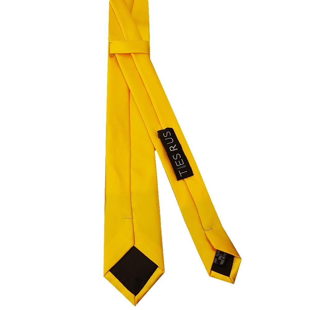 Plain Bright Yellow Satin Skinny Mens Tie 3