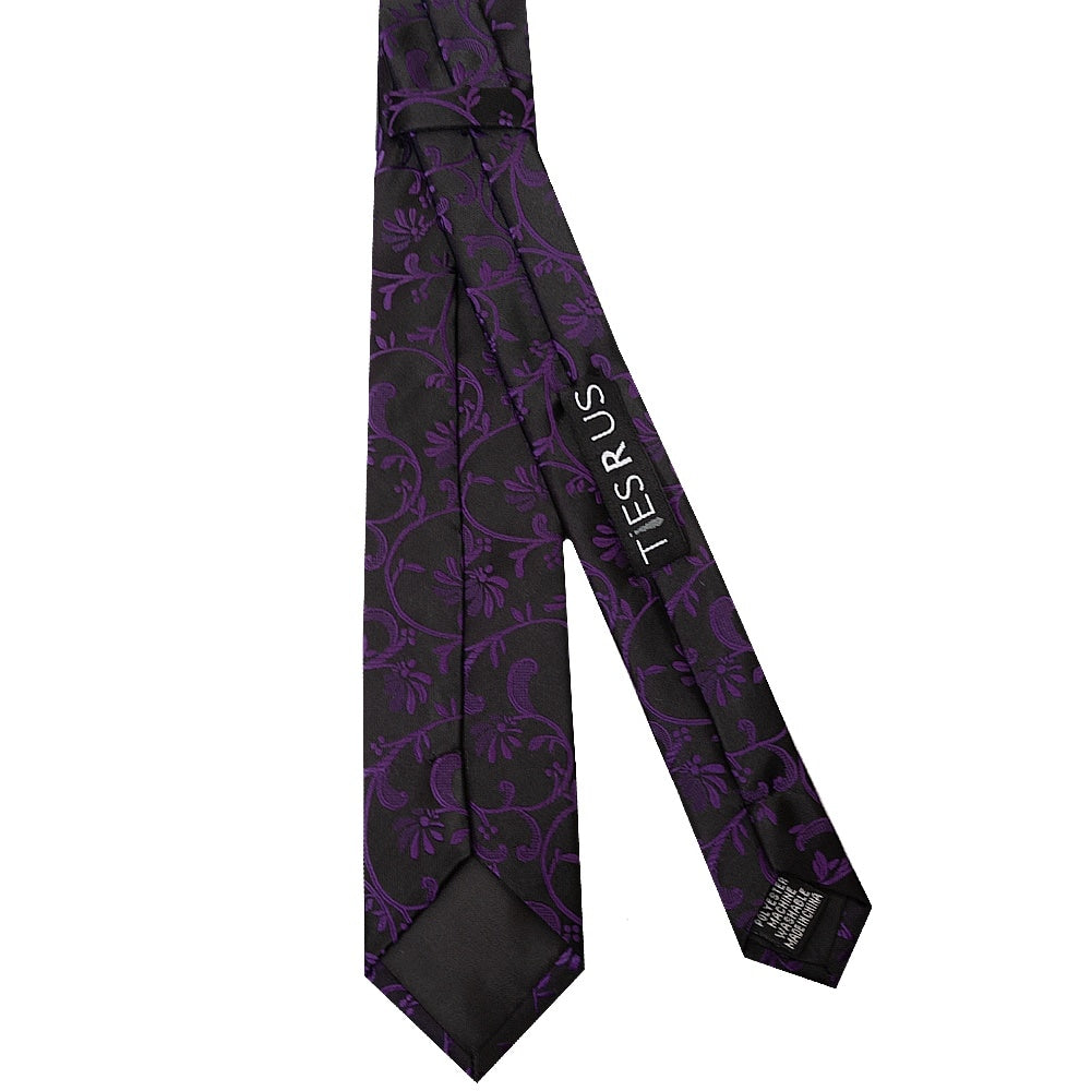 Black With Purple Floral Skinny Boys Tie 3