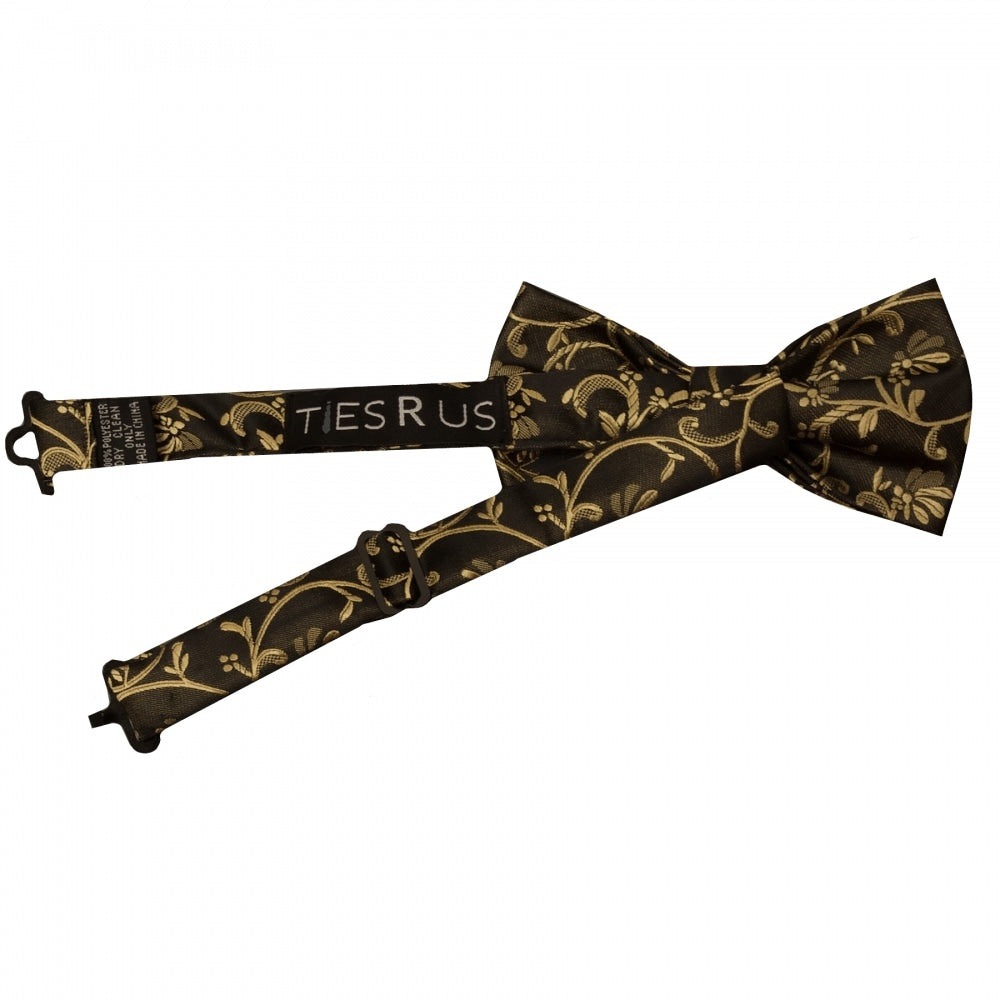 Pre Tied Black With Gold Floral Boys Bow Tie Age 8 11 2