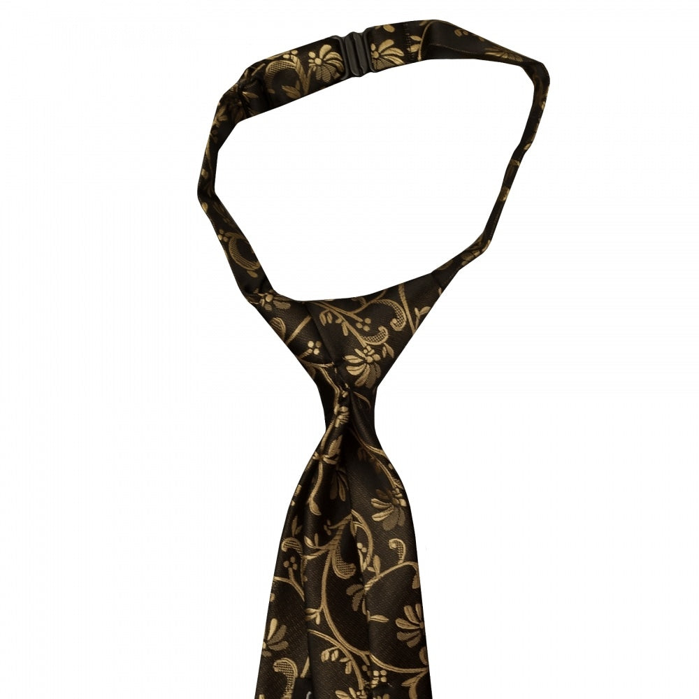 Pre Tied Black With Gold Floral Boys Tie Age 4 7 2