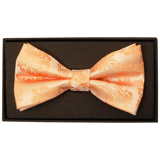 Peach Paisley Handmade Mens Bow Tie And Pocket Square Set 2