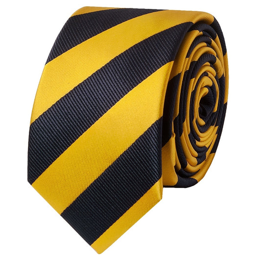 Navy And Yellow Striped Skinny Mens Tie 2