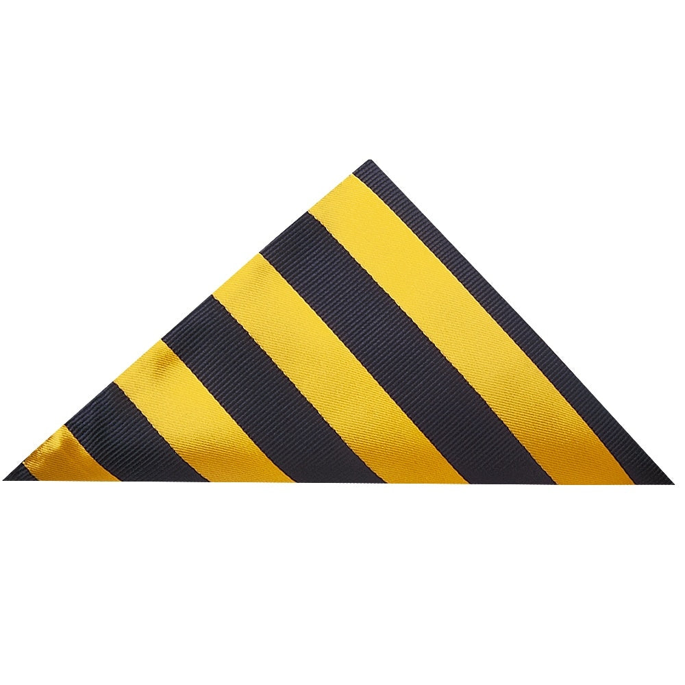 Navy And Yellow Striped Skinny Mens Tie And Pocket Square Set 3