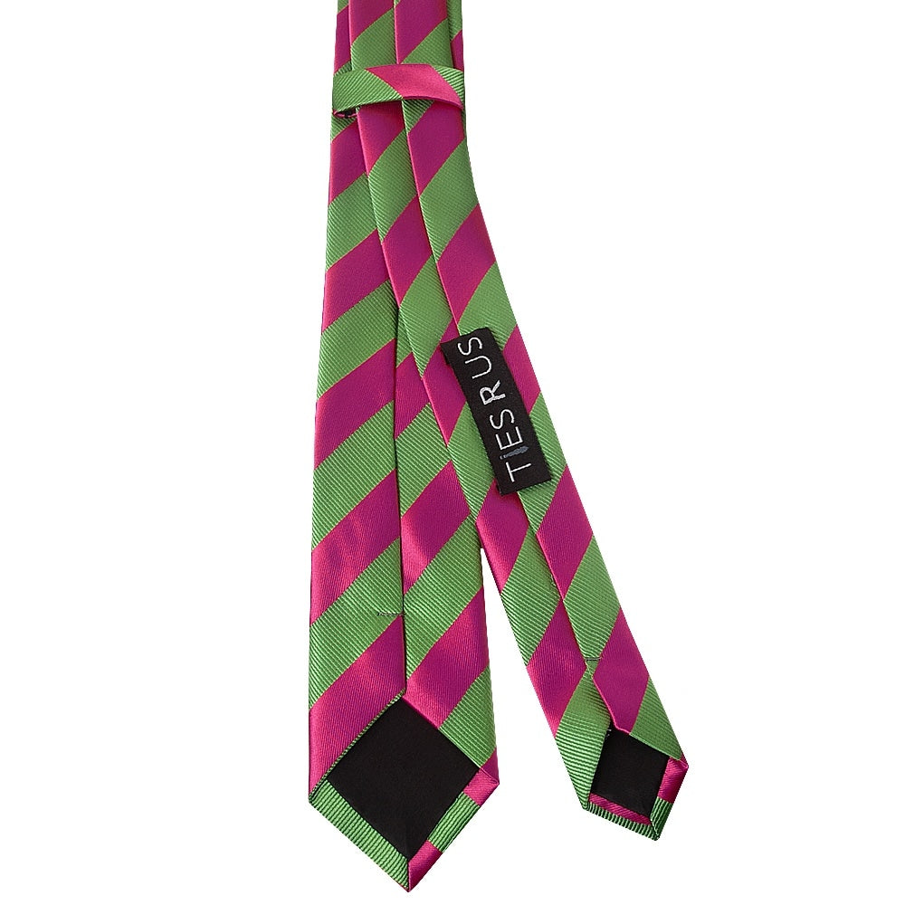 Pink And Lime Striped Skinny Mens Tie 3
