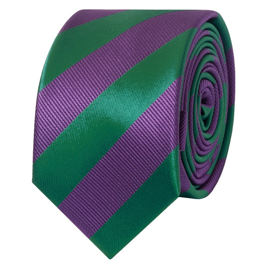 Green And Purple Striped Skinny Mens Tie 2