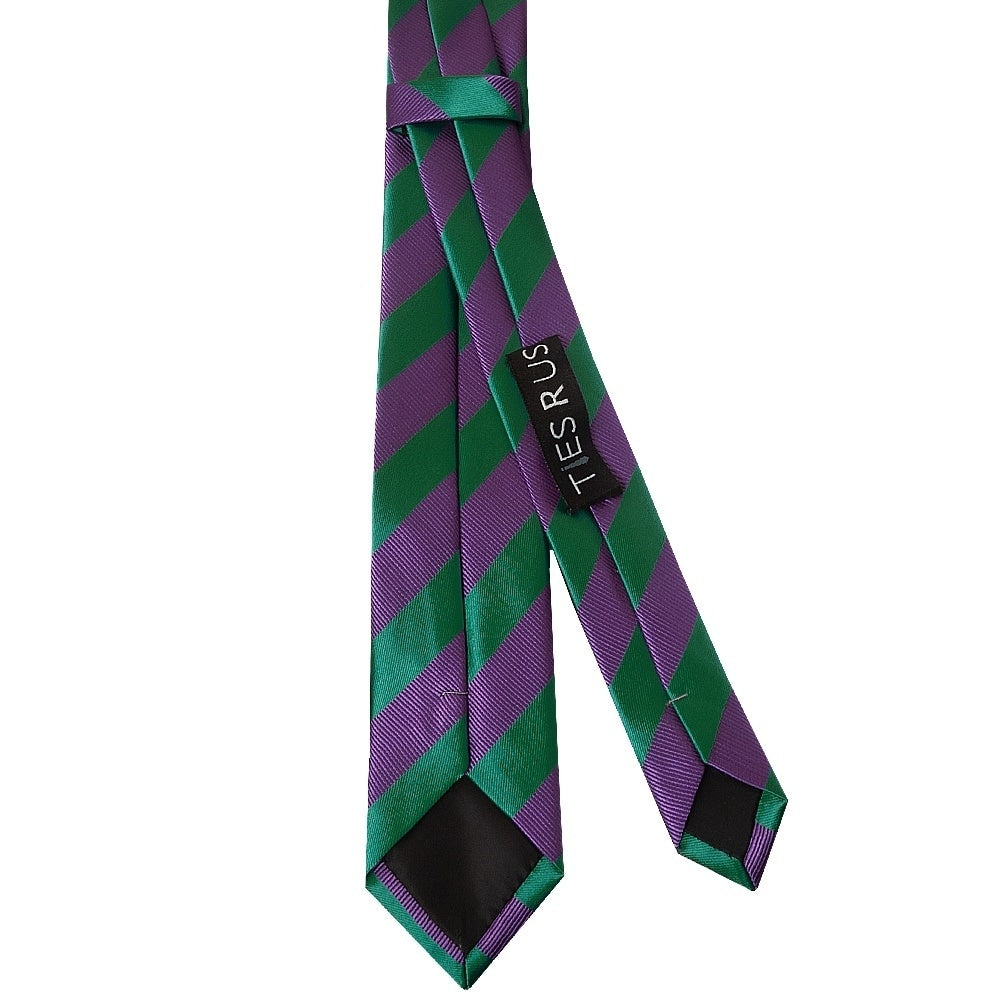 Green And Purple Striped Skinny Mens Tie And Pocket Square Set 4