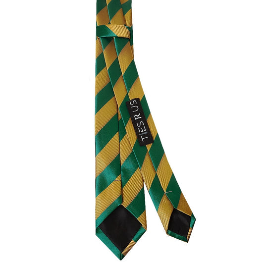 Green And Gold Striped Skinny Mens Tie 2