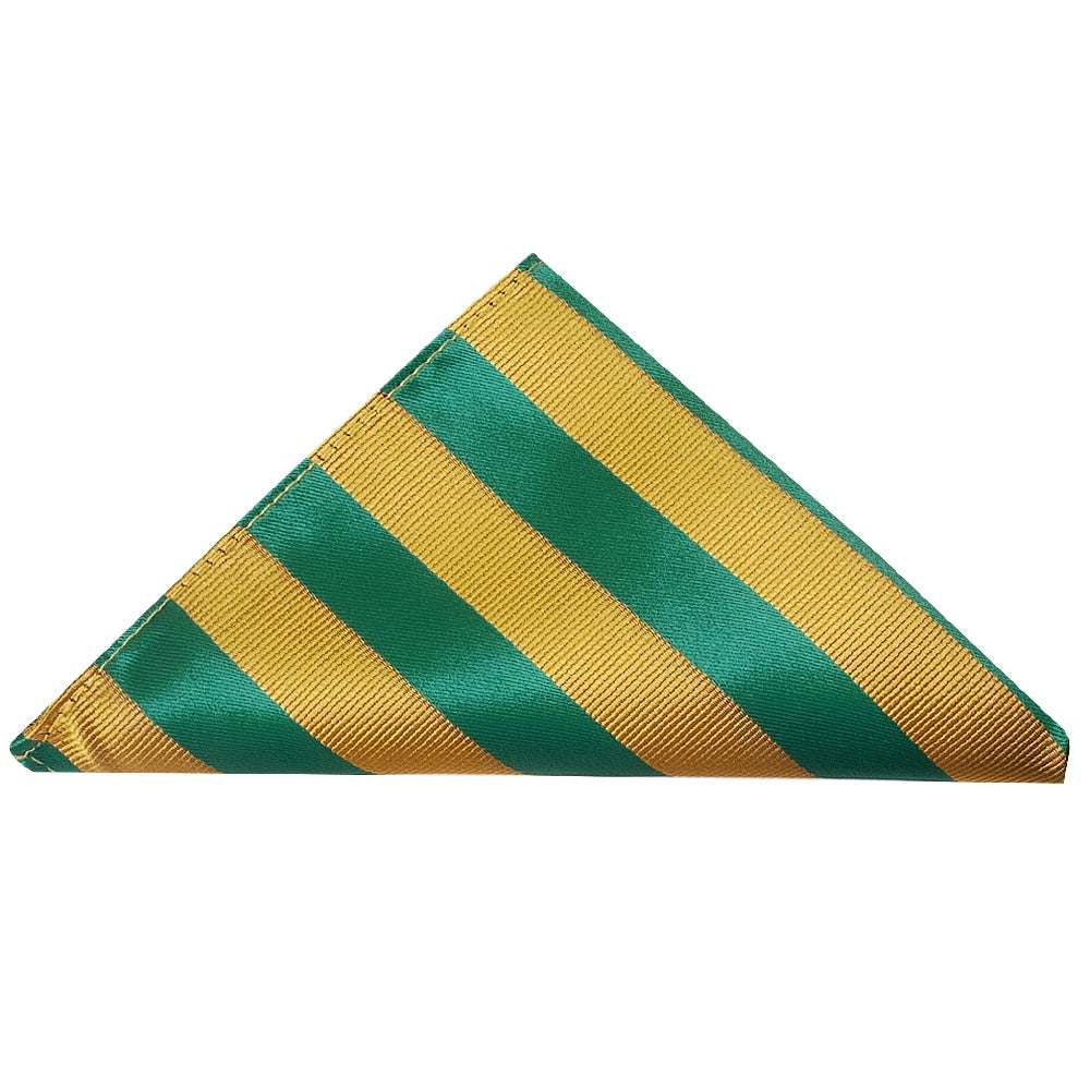 Green And Gold Striped Skinny Mens Tie And Pocket Square Set 3