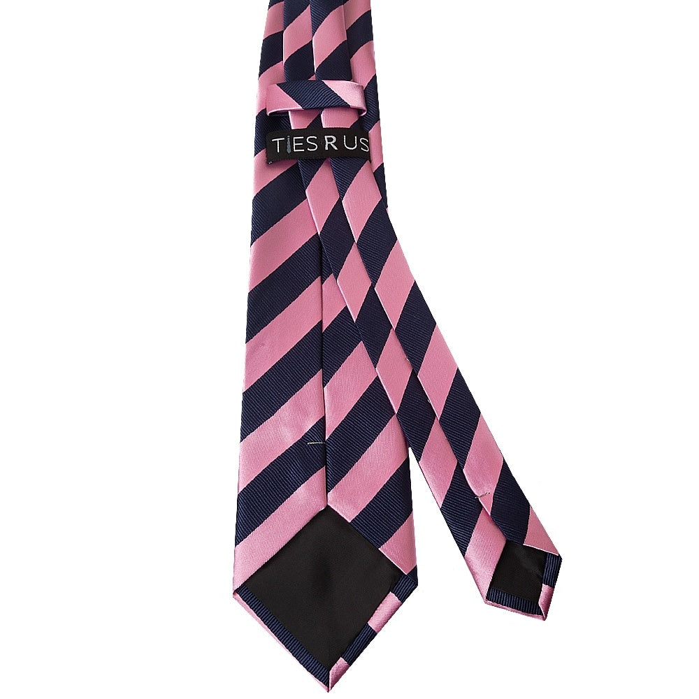 Navy And Pink Striped Classic Mens Tie 3