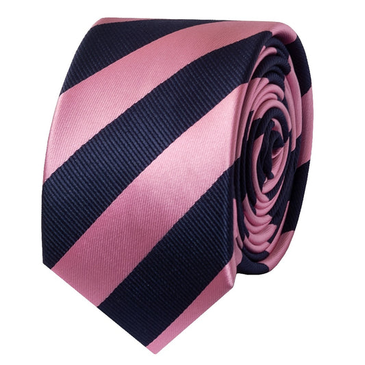 Navy And Pink Striped Skinny Mens Tie 2