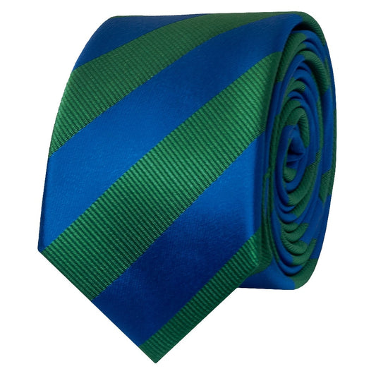 Blue And Green Striped Skinny Mens Tie 2