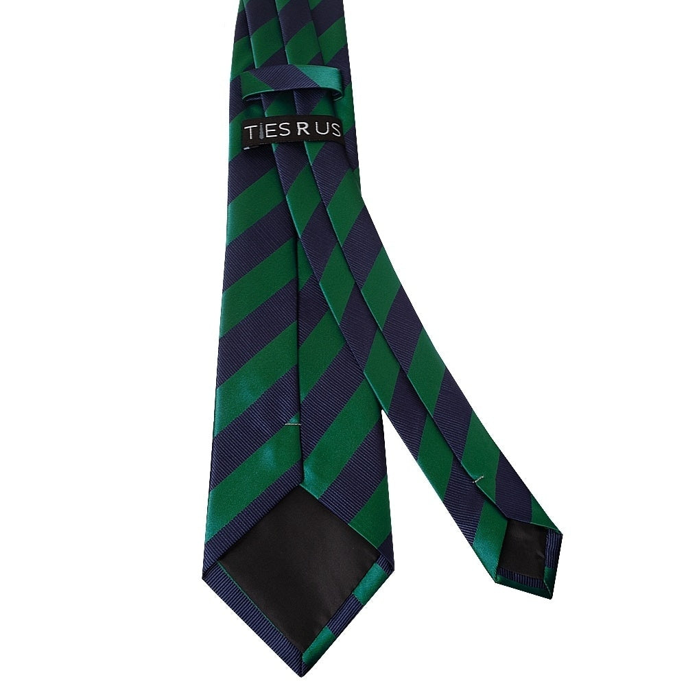 Navy And Green Striped Classic Mens Tie And Pocket Square Set 4