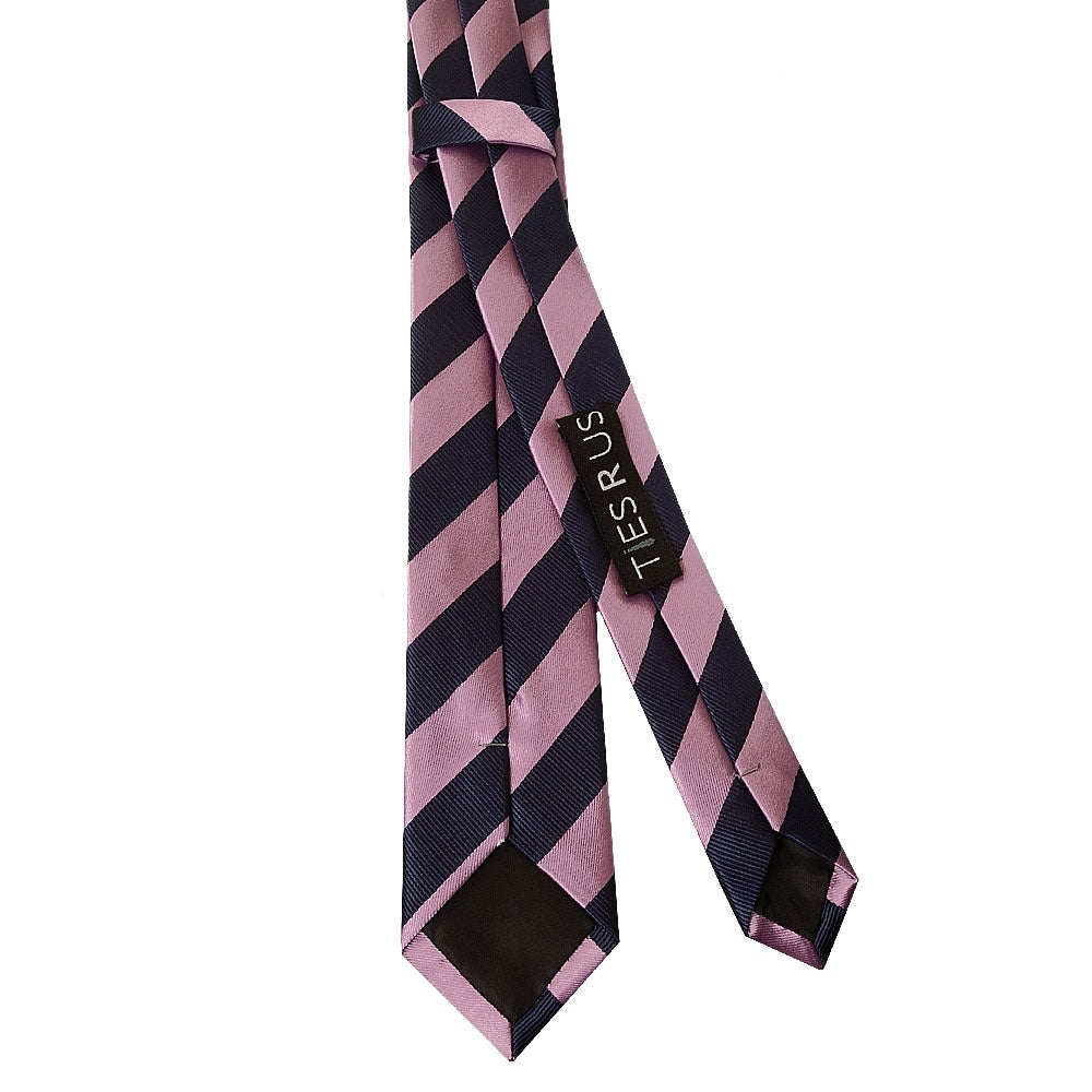 Navy And Lilac Striped Skinny Mens Tie 3