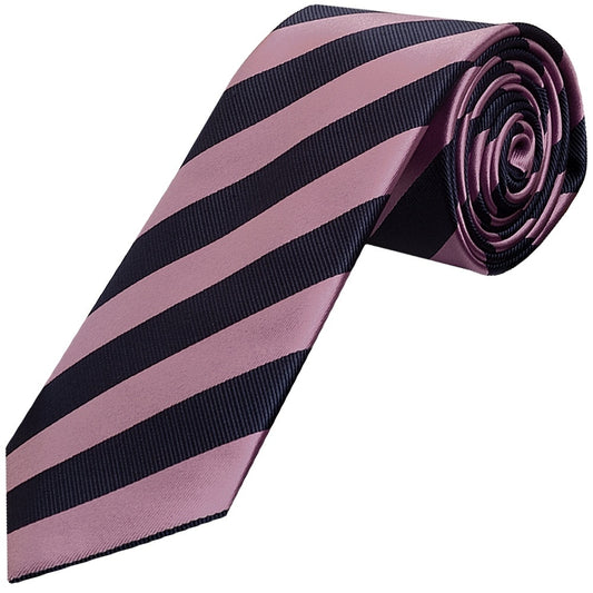 Navy And Lilac Striped Classic Mens Tie And Pocket Square Set 2