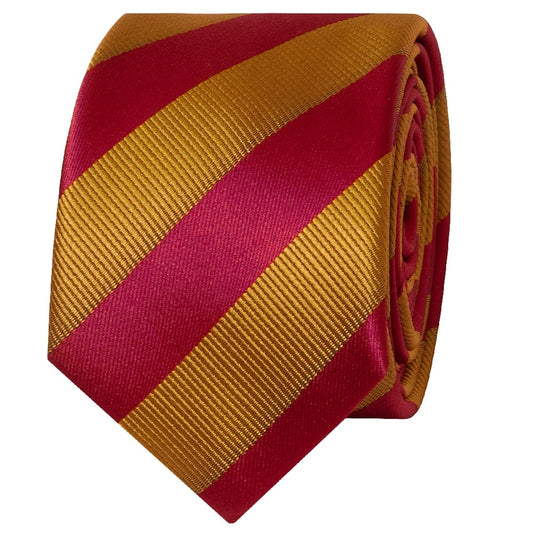 Red And Gold Striped Skinny Mens Tie 2