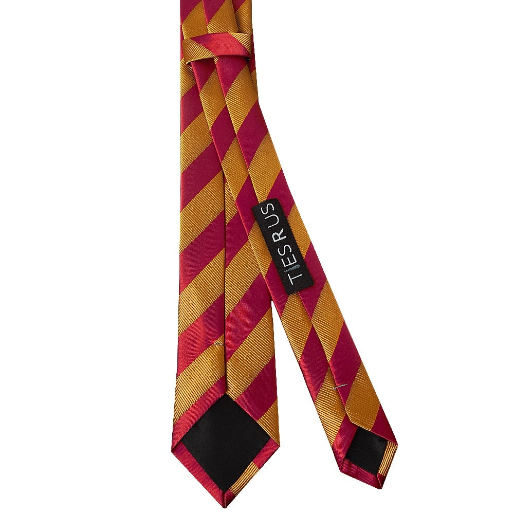 Red And Gold Striped Skinny Mens Tie 3