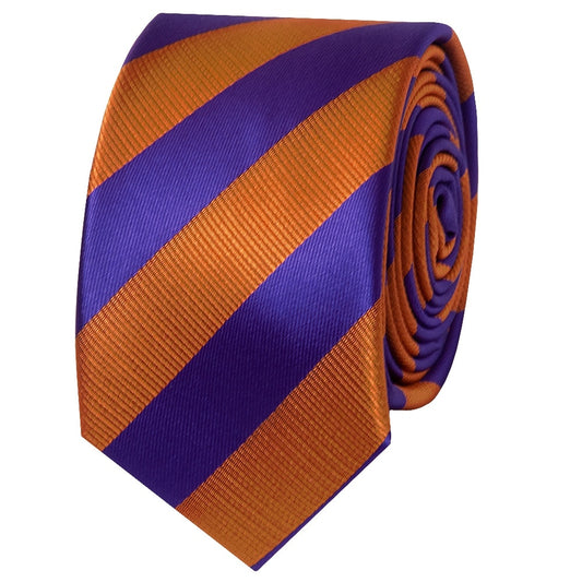 Purple And Orange Striped Skinny Mens Tie 2