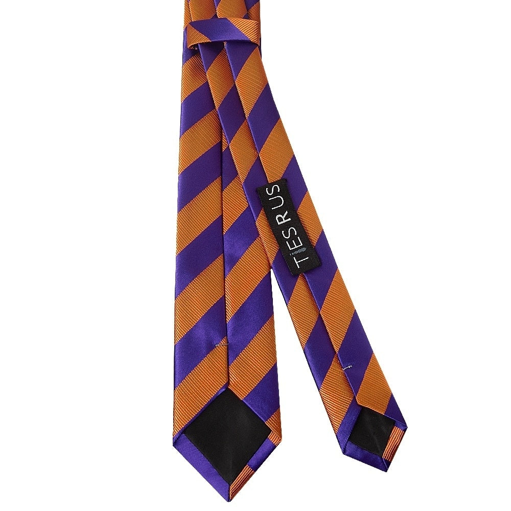 Purple And Orange Striped Skinny Mens Tie And Pocket Square Set 4