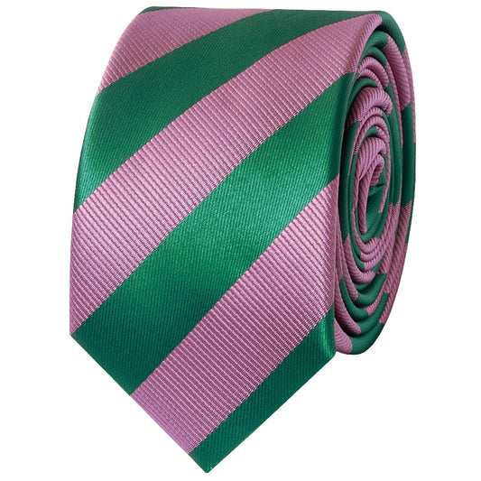 Pink And Green Striped Skinny Mens Tie 2