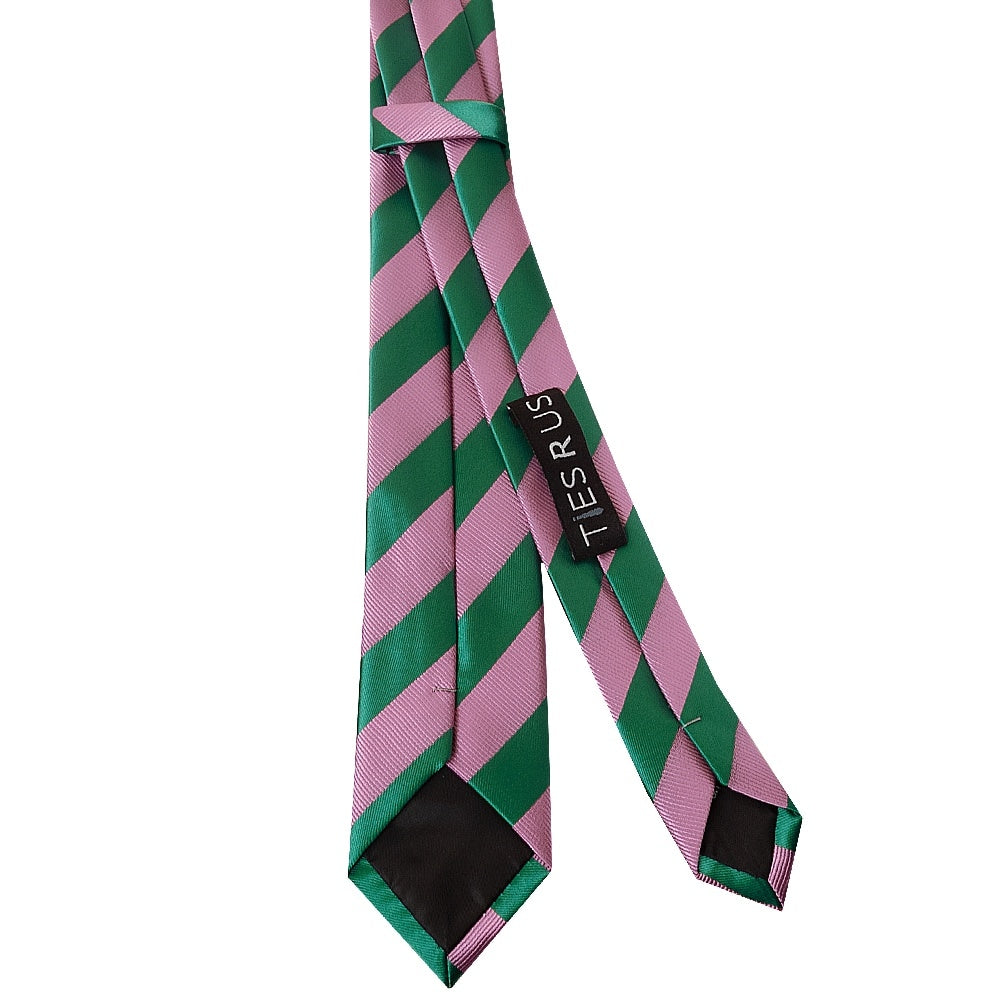 Pink And Green Striped Skinny Mens Tie 3