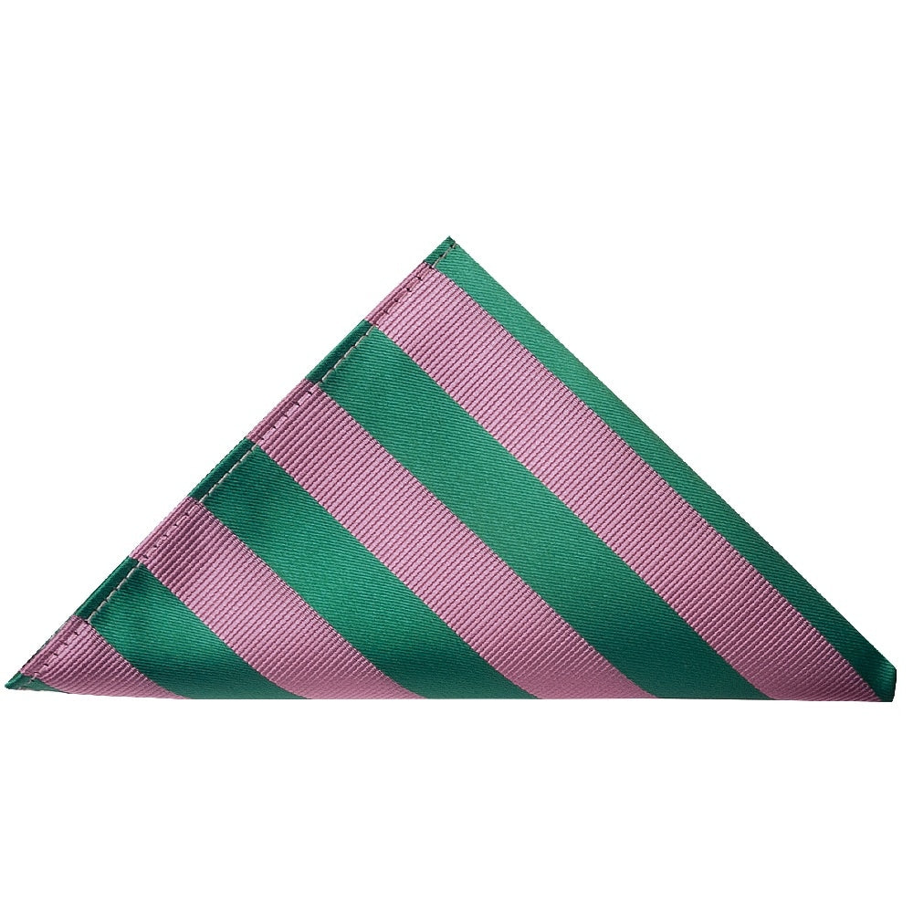 Pink And Green Striped Classic Mens Tie And Pocket Square Set 3